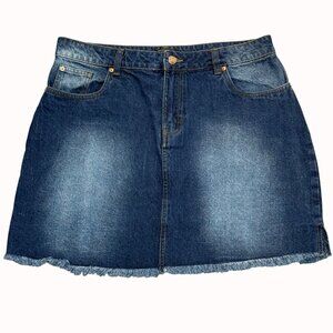 Avenue Denim Skirt Size 14 Mini Classic Jean Blue Wash Frayed Hem Stretch Casual